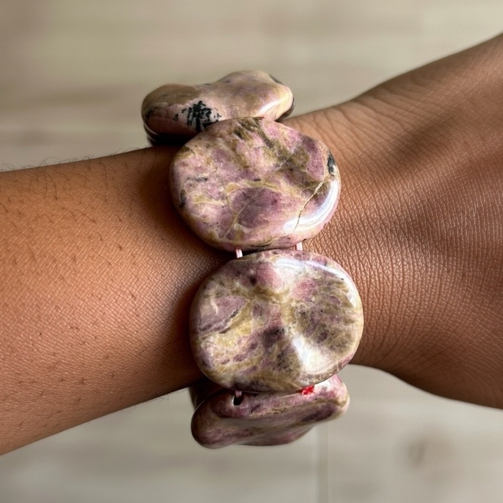 Handmade Pink Tourmaline Chunky Stone Stretch Bracelet